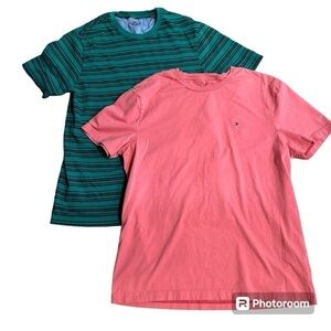Pair of 2 short sleeved T shirts, Tommy Hilfiger & Club Room, green & peach, L.